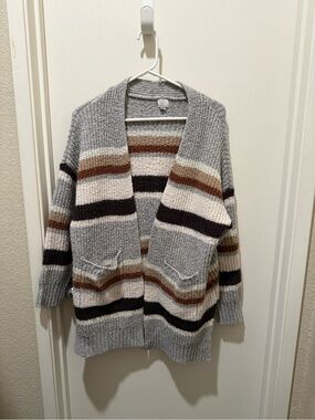 a new day Striped Open-Front Cardigan in Gray, Cream & Brown